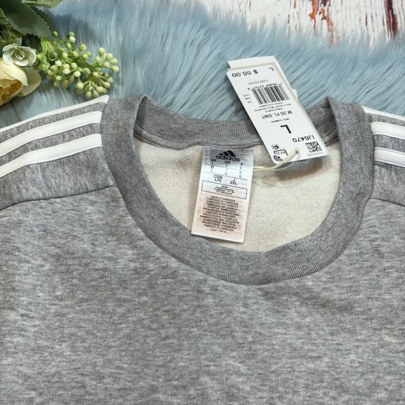 NWT Adidas Grey 3 Stripe Sweatshirt sz L - Picture 2 of 11
